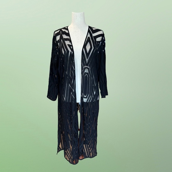 Chico's Black Long Sheer Cardigan Kimono Duster Topper Cover Up XL (Chico's 3) - Picture 11 of 13